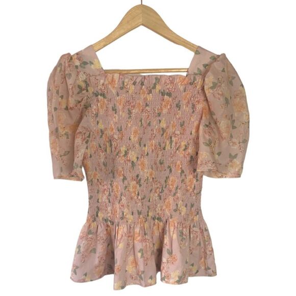 Rachel Parcell Pink Floral Square Neck Smock Top - Picture 4 of 11